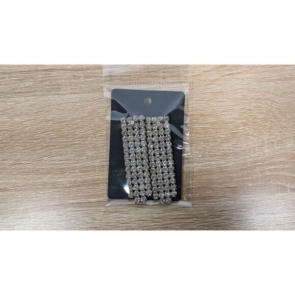 Silver Rhinestone Statement Dangle Earrings – Sparkly Crystal Long Drop Earrings - Picture 1 of 2